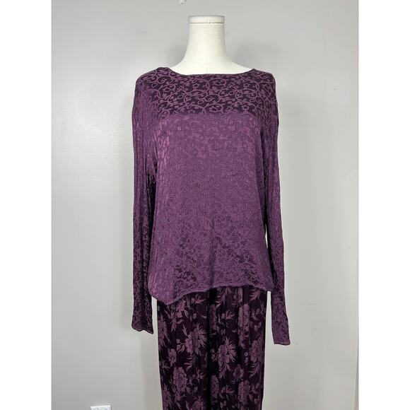 CP Shades Sausalito 2 Piece Floral Pants Set Purple Medium Whimsigoth Lagenlook - Picture 3 of 9